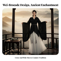 Wei Dynasty Design Combat Arts Costume Flowing Design Black Cross-Collar