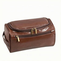 Barrel Toiletry Bag PU Leather Cosmetic Bag Side Carry Handles