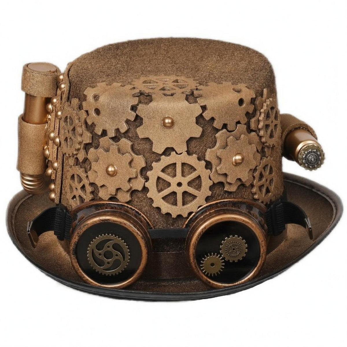 Steampunk Top Hat Aged Metal Look Gear Decorated Top Hat Gold-Tone