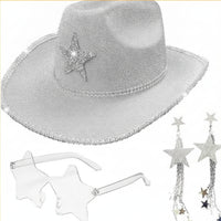 3 Pieces Dangling Star Earrings Oversized Cowgirl Outfit Kit Fringed Look