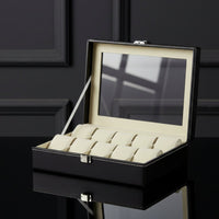 Leather Watch Storage Box Individual Compartments Watch Collector Case Men's Jewelry Organizer Metal Clasp Removable Pillows