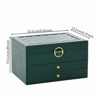 Three-Layer Jewelry Box PU Leather Hard-Shell Jewelry Case Gold-Tone