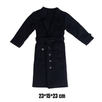Matte Finish Button Closure Black Figure Trench Coat Figure Outerwear 1/6 Scale Trench Coat