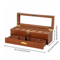 Two-Tier Watch Box Velvet Lined Glass Lid Watch Box Gold-Tone Hardware