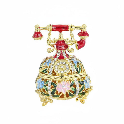 Hand-Painted Vintage Telephone Jewelry Box Ornate Design Enamel Telephone Trinket Box Unique Gift for Girls, Vanity
