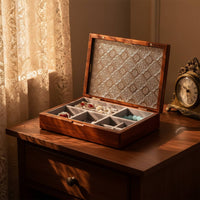 Wooden Jewelry Box Sturdy Wood Construction Glass Lid Jewelry Organizer Finger Adornment and Earring Storage Box Soft Textile