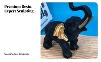 Light Luxury Design Black and Gold Elephant Statue Premium Quality Thai Design Elephant Ornament Fine Craftsmanship for Office, Coffee Table