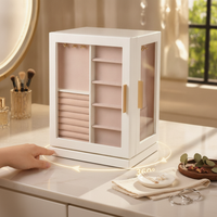 Rotating Jewelry Box Hanging Hooks Swivel Jewelry Cabinet Gold-Tone Handles