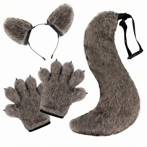 Wolf Cosplay Accessory Set Black Trim Wolf Ears Headband Set Strap Attachment for Cosplayers