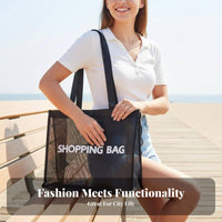 Lightweight Mesh Tote Bag Sturdy Large Capacity Beach Bag Comfortable Straps for Shoppers, Students, Daily Use, Travel, Picnic