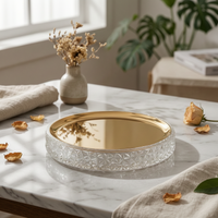 Round Tray with Mirrored Top Geometric Mirrored Tray Elegant Shallow Dish for Vanity