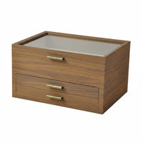 Wood Grain Jewelry Box Display Window Clear Lid Jewelry Box Easy to Organize Storage for Girls