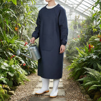 Long Sleeve Denim Apron Stain-Resistant Backwards Wear Work Coat Large Pocket