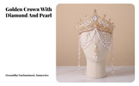 Tassel Forehead Chain Headdress Retro Design Exotic Bead Tassel Crown Move Ld Princess Crown Crystal Embellished for Photoshoots