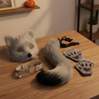 Paw Glove Face Covering Set Halloween Canine Tail Face Covering Set Cosplay Furry Animal Outfit Accessories for Women, Dress-up Party
