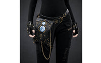 Steampunk Waist Bag with Chains Adjustable Gothic Belt Bag with Metal Rings Small Fanny Pack for Cosplayers, Festival Goers, Festivals, Concerts