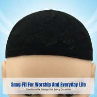 Arab Style Kufi Cap, Men's Breathable Knitted Prayer Hat, Adjustable
