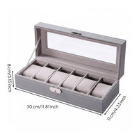 6-Slot Watch Box Transparent Window Timepiece Holder Divided Compartments