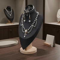 Velvet Jewelry Bust Solid Wood Base Portrait Neck Form Display for Retail Shop