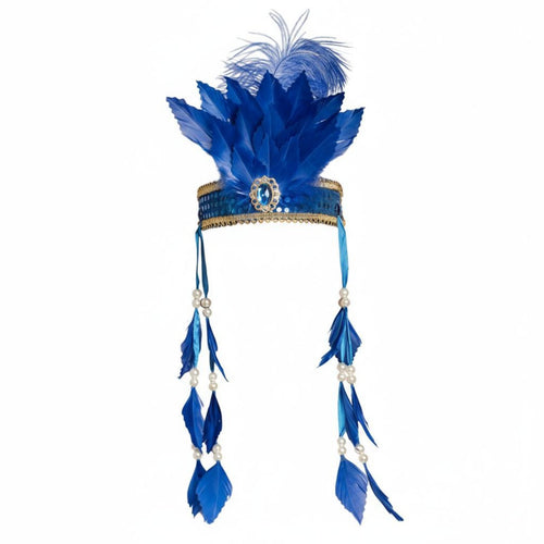 Indian Design Headdress Crystal Accent Glitter Feather Headband Carnival Feather Headpiece Feathered Design for Themed Parties