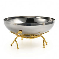 Bowl with Stand Silver-Toned Decorative Bowl with Stand Curved for Dining Table