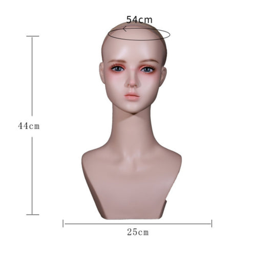 Hairpiece Display Head Molded Neckline Hairpiece Head Bust Ear Holes Synthetic Female Bust for Cosplayers