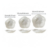 3 Pieces Large Capacity Pearlescent Petal Serving Bowl Long-Lasting 3 Piece Glass Fruit Plate Set Hammered Texture for Dining Table