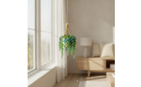 Decorative Beaded Succulent Charm Green Rearview Mirror Charm Gold-Tone Hanging Car Plant Sparkling for Drivers