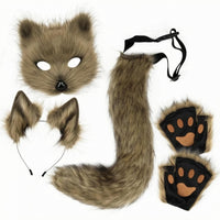 Costume Ear Headband Tail Face Covering Set Furry Animal Costume Accessories Soft Dress-up Kit