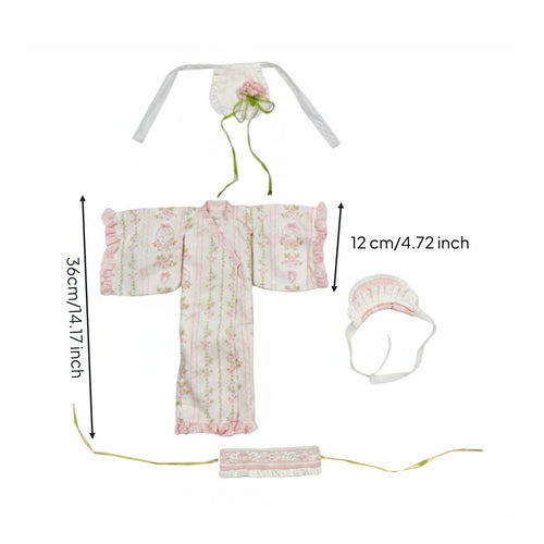 Doll Kimono Outfit Wide Sleeves Floral Doll Kimono Ruffled Waist Toy Clothing
