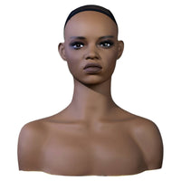 PVC Mannequin Bust Dark Brown Hairpiece Mannequin Head Mesh Cap
