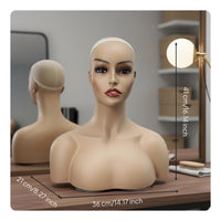 Mannequin Head with Shoulders Long-Lasting PVC Hairpiece Display Head Life-Size