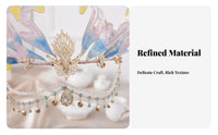 Traditional Chinese Hair Jewelry Set Ancient Design Mermaid Fin Headdress Set Elven Tiara and Ears Celestial Design Fairy