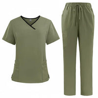 V-Neck Scrub Set Multiple Pockets Scrubs Drawstring Waist for Hospital, Dentists
