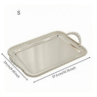 Mirrored Tray Beaded Border Handled Serving Tray Raised Rim