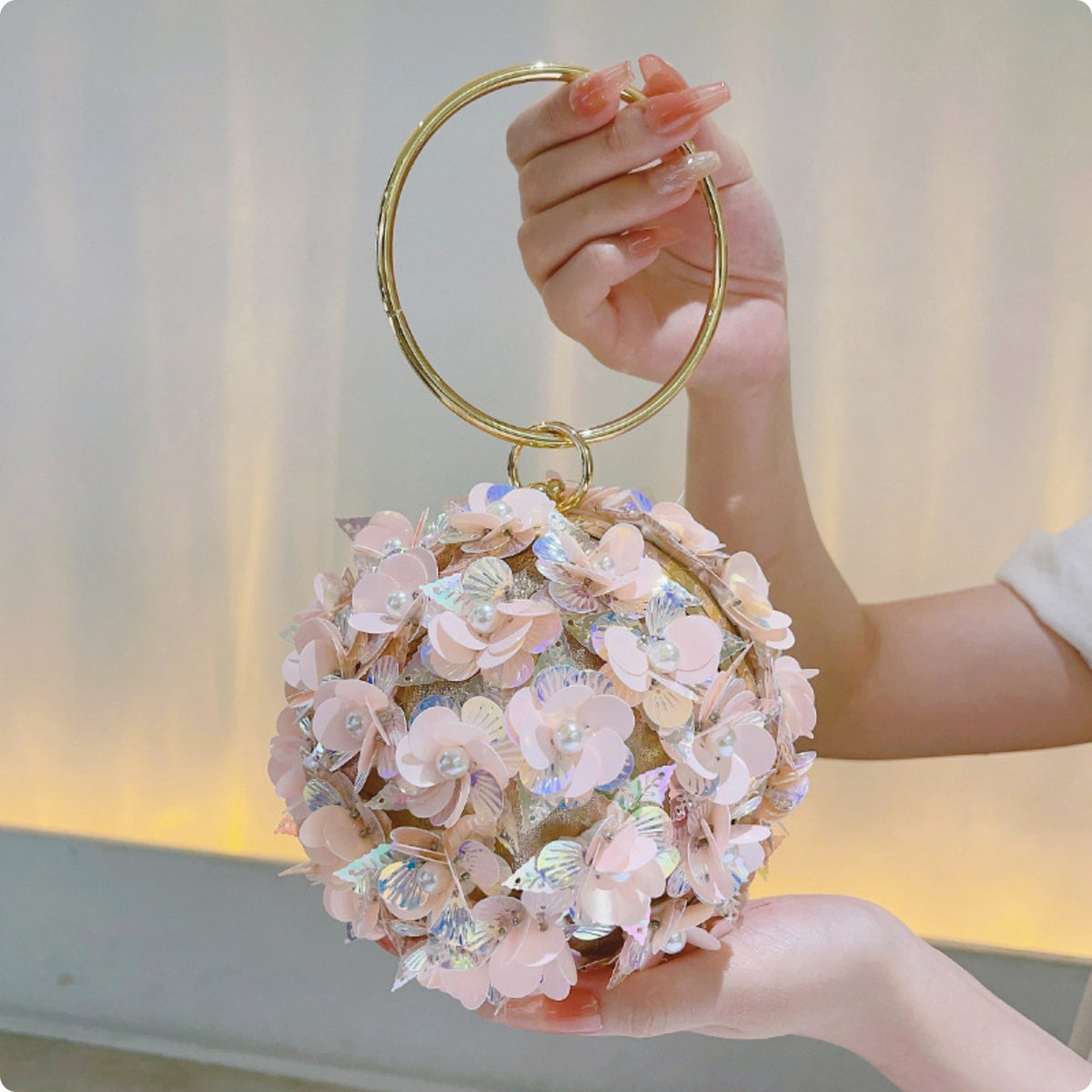 Round Floral Evening Clutch Eye-Catching Fashion Accessory Lightweight for Women