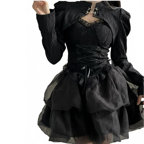 Gothic Two-Piece Dress Built-in Chest Pads Corset Top and Tutu Skirt Set