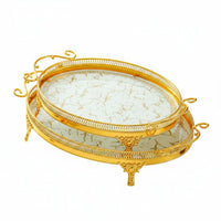 Oval Metal Serving Tray Openwork Rim Home Accessory Easy to Clean