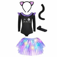 Black Cat Costume Ruffled Bodysuit with Skirt Elegant for Halloween, Girls, Kids