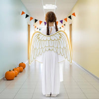 Celestial Costume with Feathered Appendages and Radiant Circlet Soft Material Kids Celestial Dress with Feathered Appendages And
