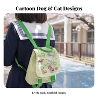 Puppy Party Canvas Mini Backpack, Cute Lightweight Cartoon Daypack for Students