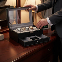 2-Tier Watch and Jewelry Box Debris-Resistant-Resistant 2-Tier Jewelry Organizer Men's Valet Box Secure Metal Clasp for Women