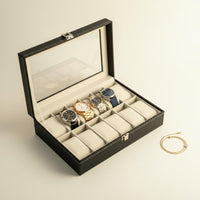 12-Slot Watch Organizer Padded Compartments Watch Display Box