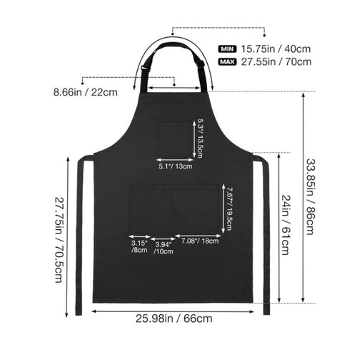Adjustable Bib Apron with Pockets Extra Long Waist Ties for Kitchen, Restaurant