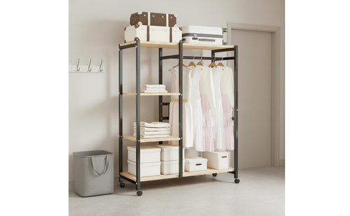 Carbon Steel Frame Clothes Rack with Shelves and Drawers Heavy Duty Accessible Closet System Easy to Move Metal Garment Rack Dust-Proof Curtain for Bedroom, Dorm Room