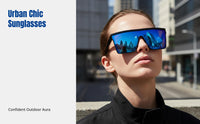 Trendy Punk Sunglasses, Large One-Piece Lens, Outdoor, Cycling, Unisex, Colorful Frame
