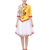Porcelain Pattern Dancewear Set, Square Dance Costume, Classical Style, Princess Sleeve, Flowing Skirt