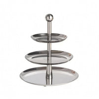 Mirrored Tray Stand Silver-Toned Stainless Steel Serving Stand Central Post 3 Tier Serving Tray