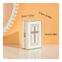Book-Shaped Jewelry Box White Cross Jewelry Box Textured Cover