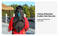 Feather Hair Fastener Bohemian Design Tassel Bead Hair Piece Fastener-in Feather Hairpiece Natural Feathers Headdress Wooden